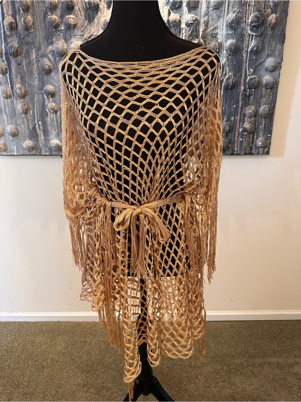 Golden Open Net Fringe Cover-Up with belt or scarf new